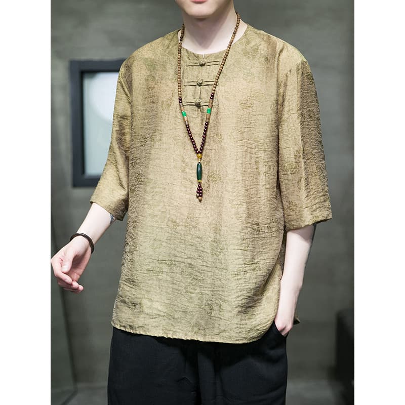 Verão fino de manga curta camiseta masculina estilo chinês meia manga Tang terno Hanfu solto tamanho grande meia manga c