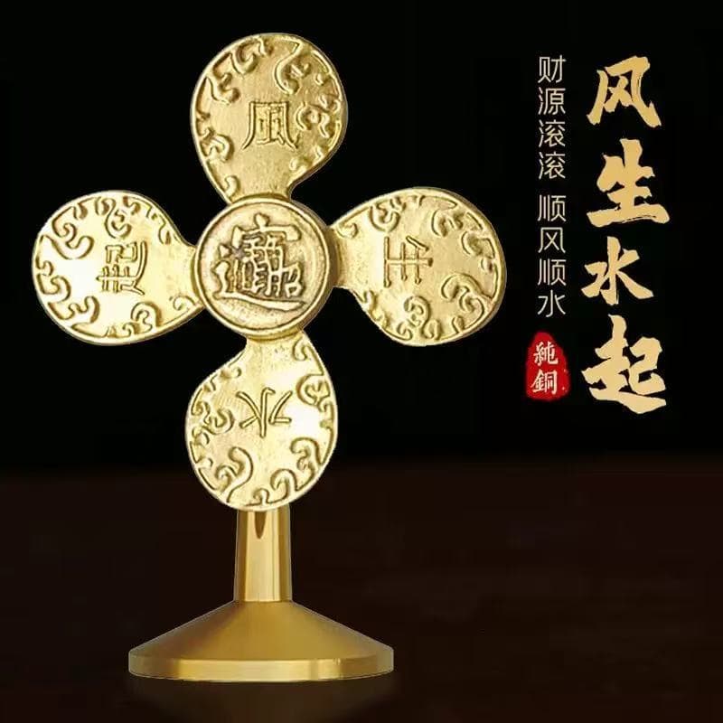 Fengshengshui enfeites de dinheiro ascendente, moinho de vento de cobre, mesa para sala de estar, pequeno ventilador, pr