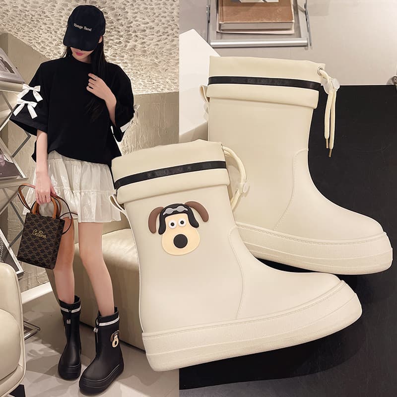 Botas de chuva femininas elegantes, uso externo, à prova d'água, boca de feixe, cano médio, sapatos de água, leves, anti