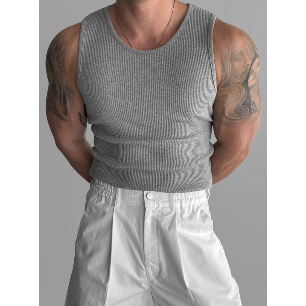 Europeu pesado algodão rosqueado colete muscular masculino alta elástica sem mangas camiseta musculação treinamento espo