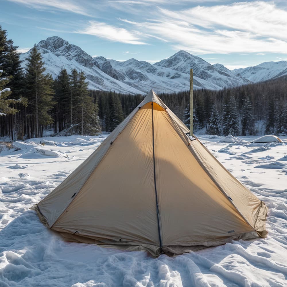 [Exportado para a Europa América] Tenda quente retardadora de chamas à prova de frio para acampamento com chaminé Abrigo
