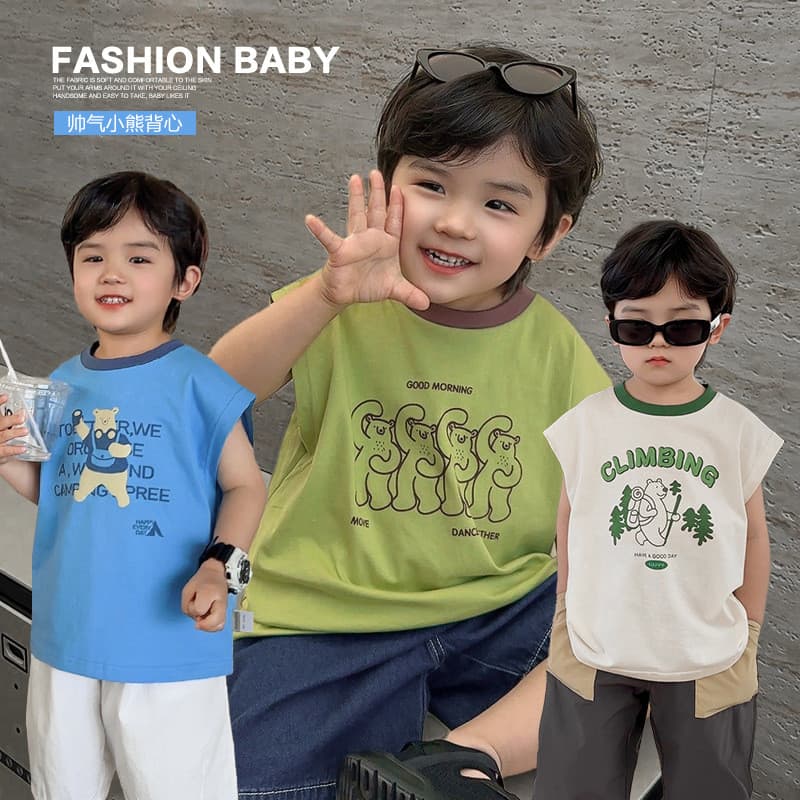 Meninos urso colete camiseta crianças puro algodão sem mangas camisa 2026 novo estilo bebê verão colete estilo fino meni