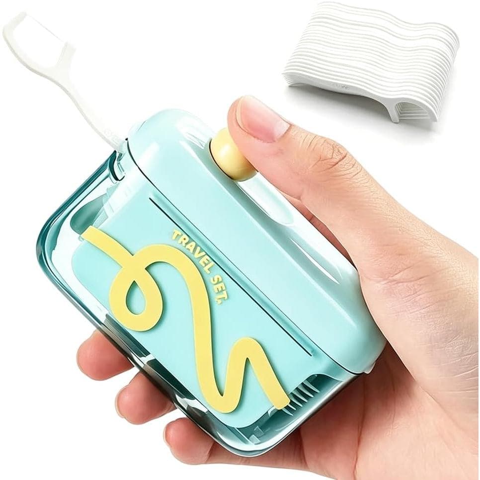 Dispensador Automático de Fio Dental, 50 Palitos de Fio Dental Incluídos, Suporte de Fio Dental Recarregável, Estojo Por