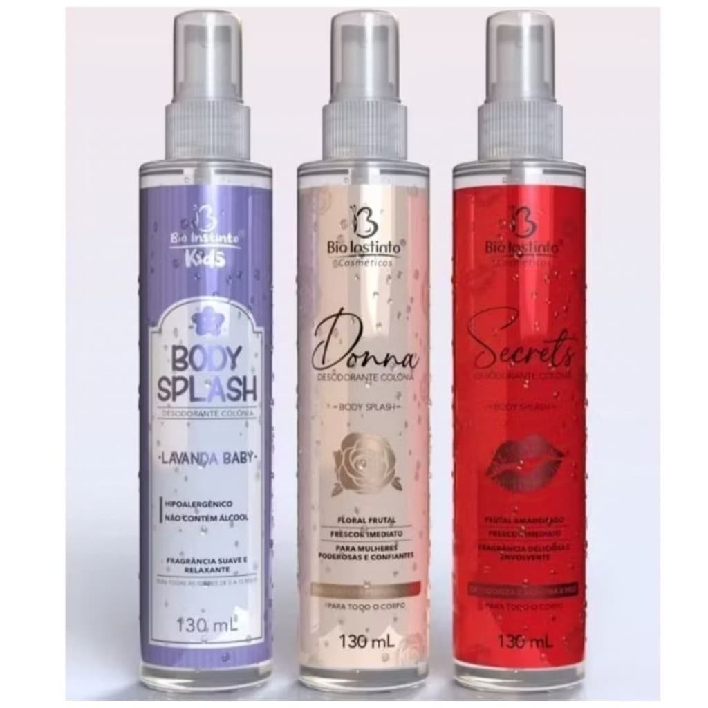 3 BODY SPLASH Perfume Corporal Desodorante Colônia Bio Instinto - Donna, Secrets e Lavanda Baby