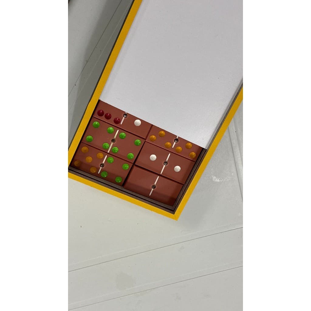 Dominó Premium Marrom e Laranja1.6 Profissional Grosso PVC Azul Maciço Caixa de Madeira MDF Tinta Automotiva Esferra