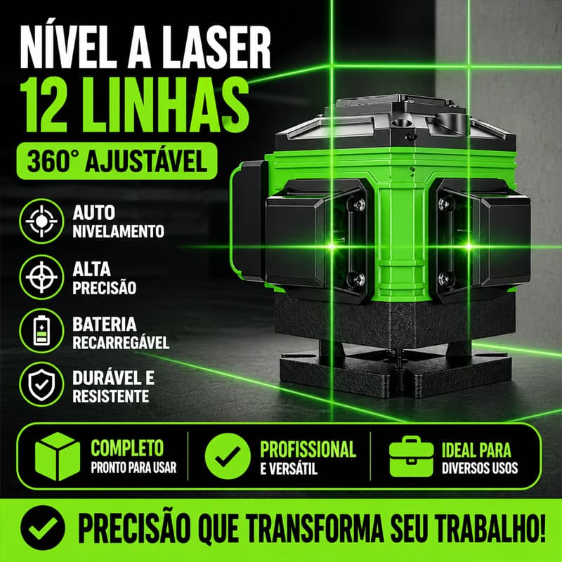 Nível a Laser 12 Linhas 360° Ajustável Profissional Auto Nivelamento Medição de Linha Ferramenta Rotativa