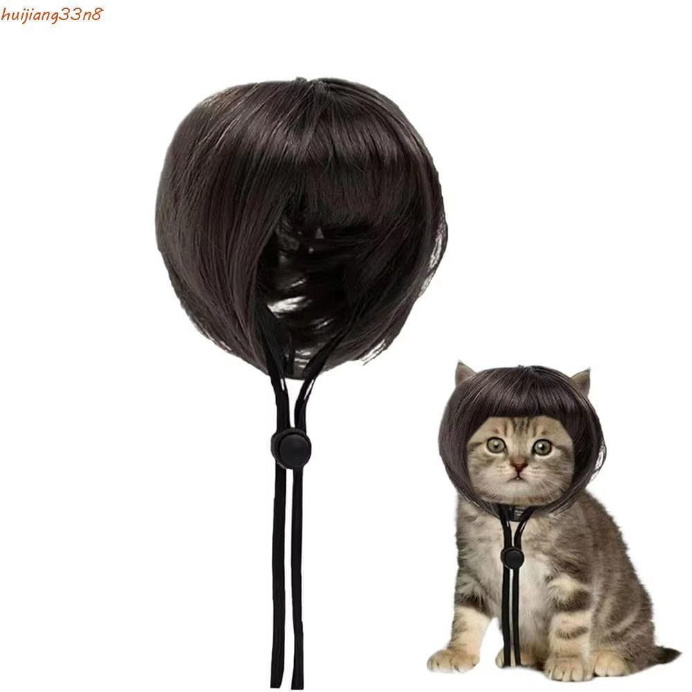 HUIJIANG Pet Bob Peruca , Confortável De Usar Com Perucas De Franja Para Cães , Cosplay De Gato Design De Orelha Exposta