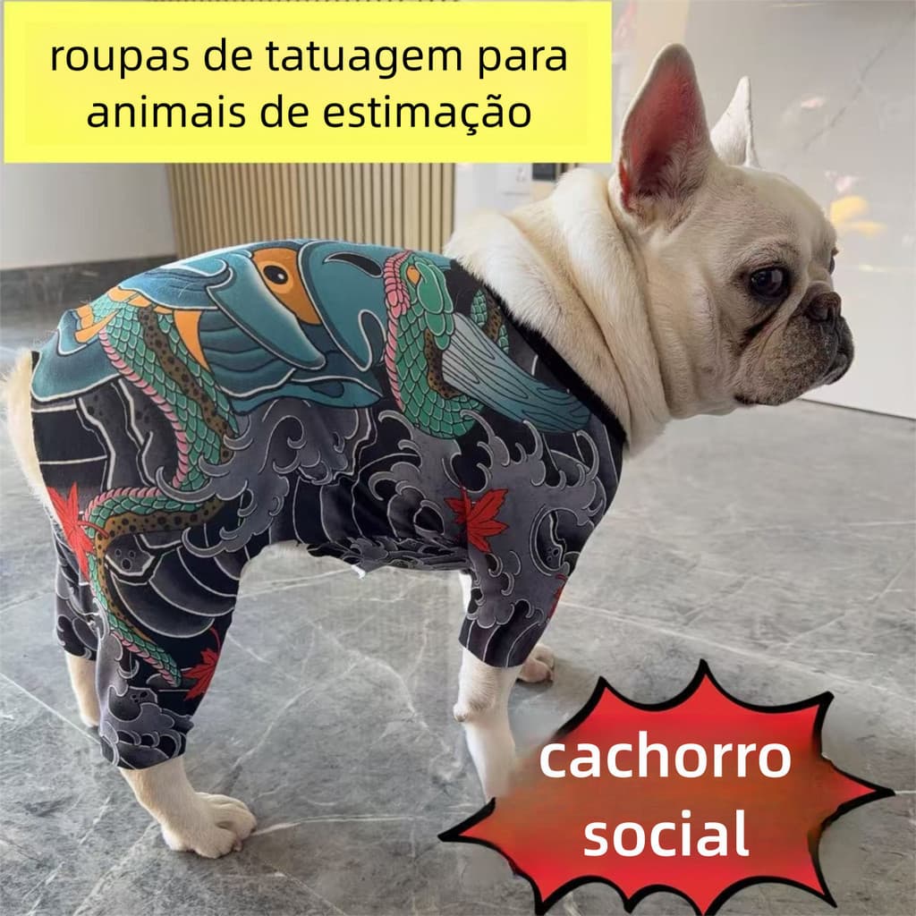 Camiseta para Cães com Estampa de Tatuagem｜Camiseta para Bulldog Francês, Pug, Corgi, Pitbull｜Camiseta Respirável para A