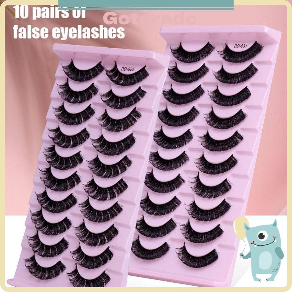 GOTORADECO 10Pairs/Caixa Cílios Falsos Dramáticos Volume Fibra Feminina Extensão Dos Olhos De Beleza