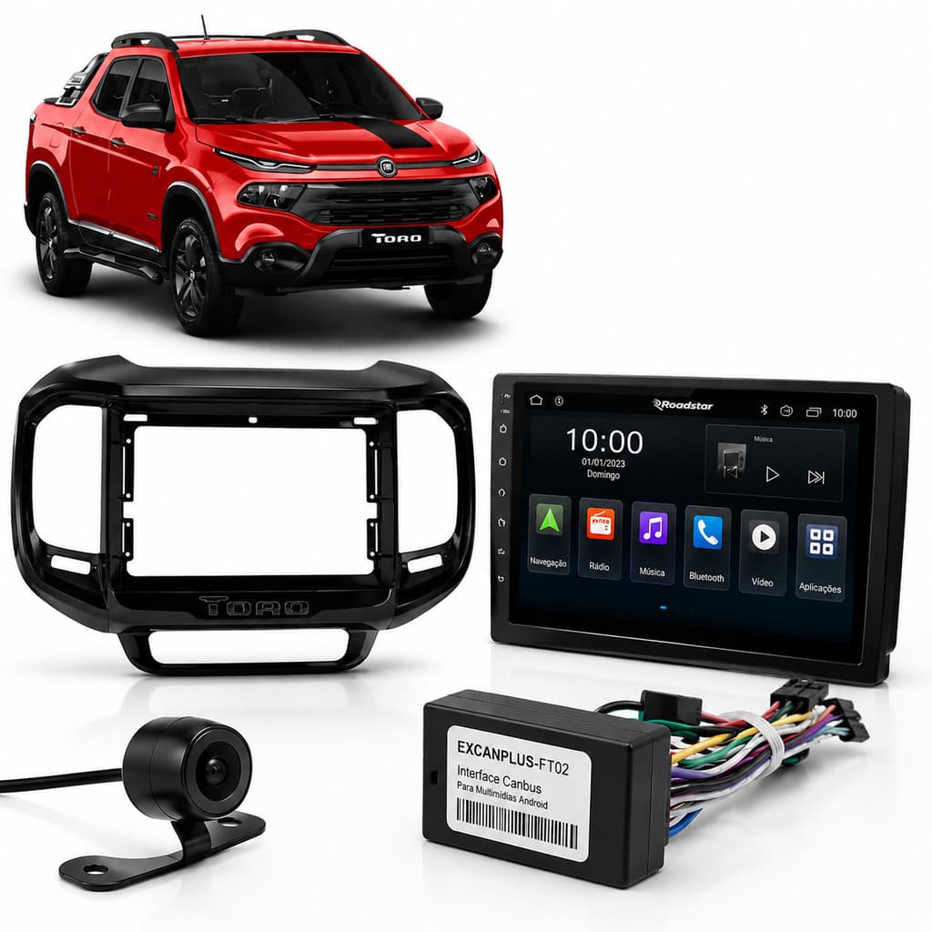 Central Multimídia 9 Pol Fiat Toro Android Auto Carplay Baixa apps Comando de Volante Plug and Play