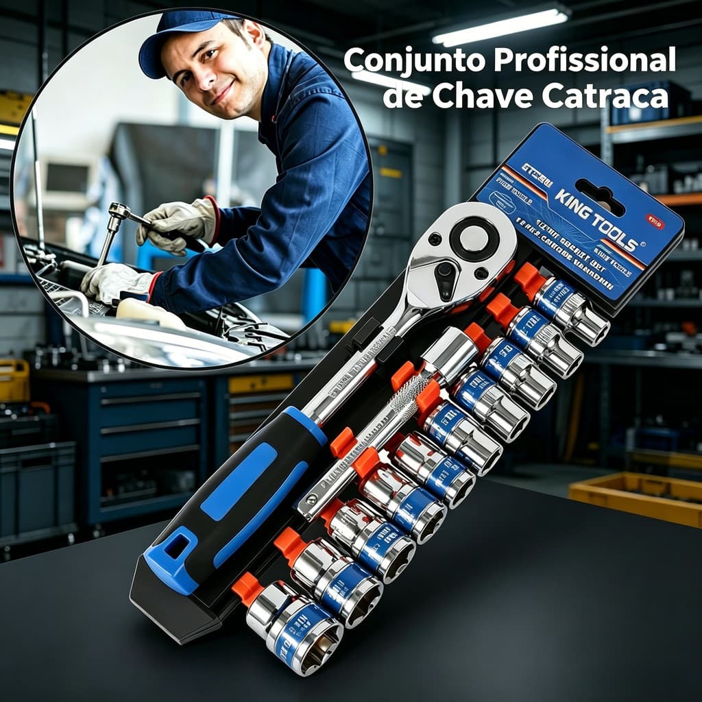 Jogo de chaves de catraca profissionais premium de 1/2 polegada (10 a 24 mm) com barra de extensão e cabo antiderrapante
