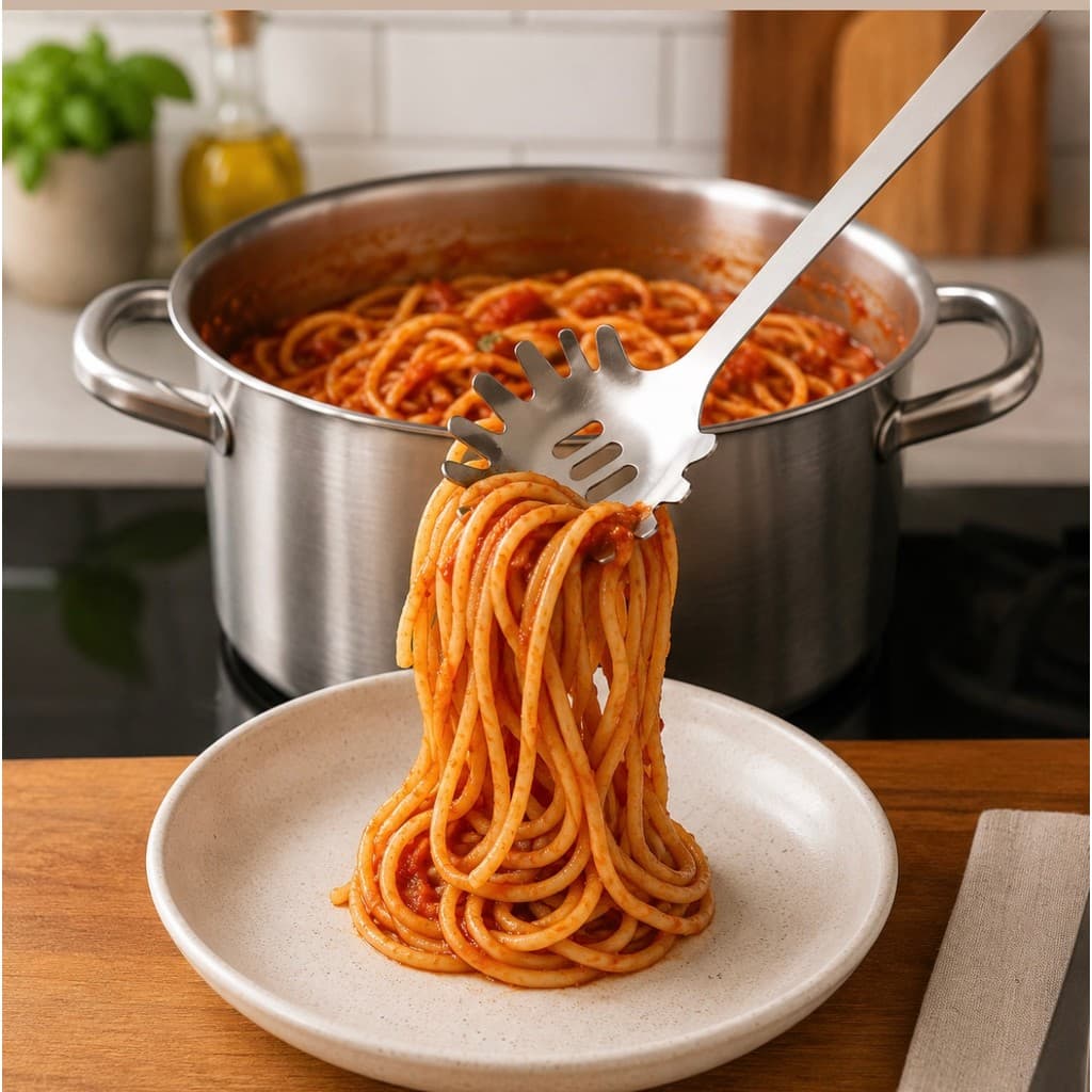 Pegador de Massas Macarrão Inox 23,4cm – Ideal para Servir Macarrão com Praticidade e Alta Qualidade A