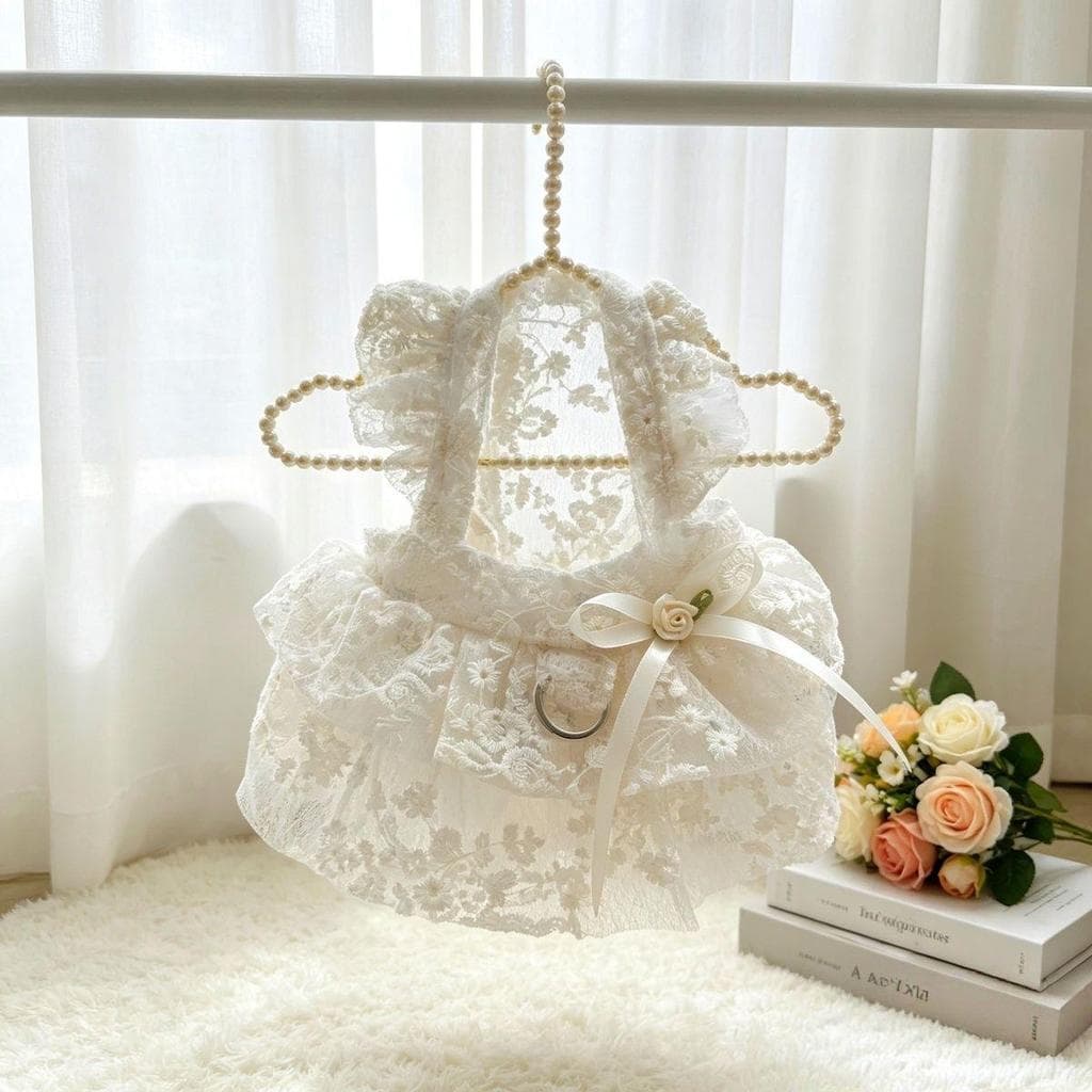 Cão rendas vestido de princesa verão estilo fino respirável tração peito volta pequeno Teddy Bichon Pomeranian foto vest