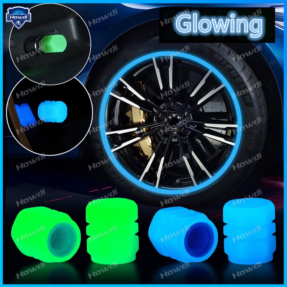 1 tampa de válvula de pneu luminosa universal, adequada para cubos de roda de automóveis, de borracha luminosa e à prova