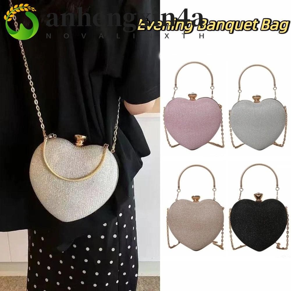 Bolsa ANHENGXIN, Bolsa de Festa com Corrente Transversal de Coração de Strass, Grande Capacidade, Brilhante e em Forma