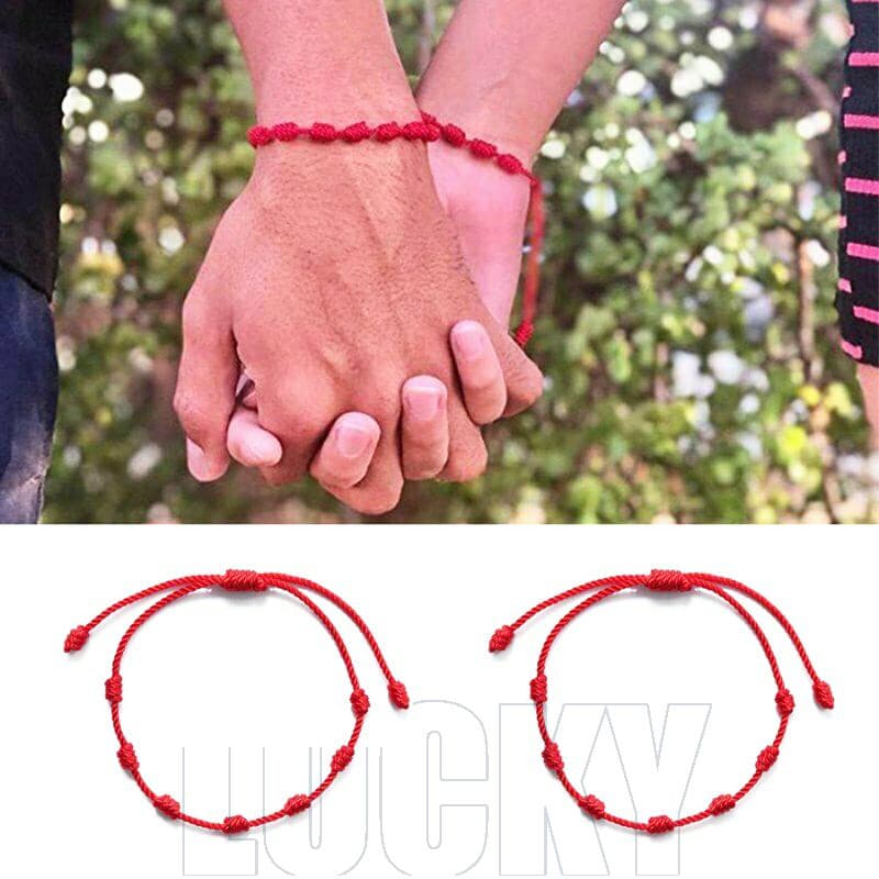 2 Peças Pulseiras De Amuleto Da Sorte Com Nós Vermelhos-Pulseira Vermelha Ajustável Tecida À Mão-Para Amigos , Amantes