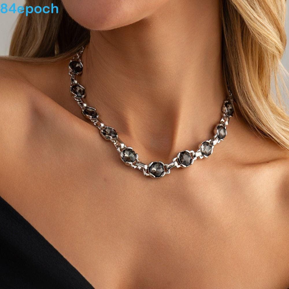 Pulseira De Corrente De Metal BREPOCH , Colar De Strass Preto Com Pedras Preciosas Incrustadas Em Liga , Anel De Prata M
