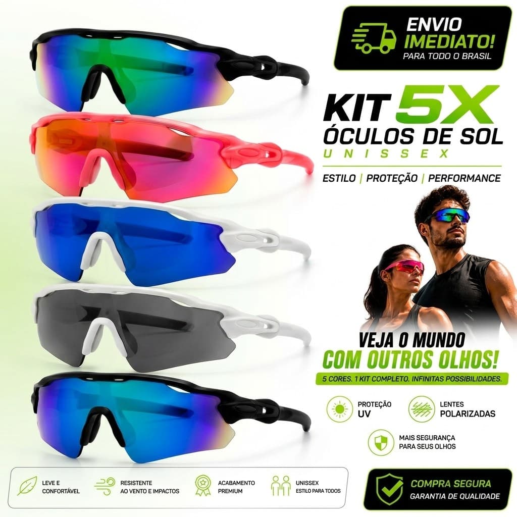 Kit 5X Óculos de Sol Unissex Premium Esportivo Polarizado Proteção UV400 Envio imediato