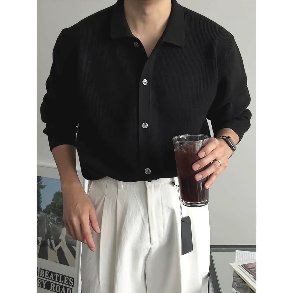 Americano Retro núcleo-fiado fio camisola masculina lapela fino-ajuste Cardigan jaqueta fina Casual Workwear camisa polo