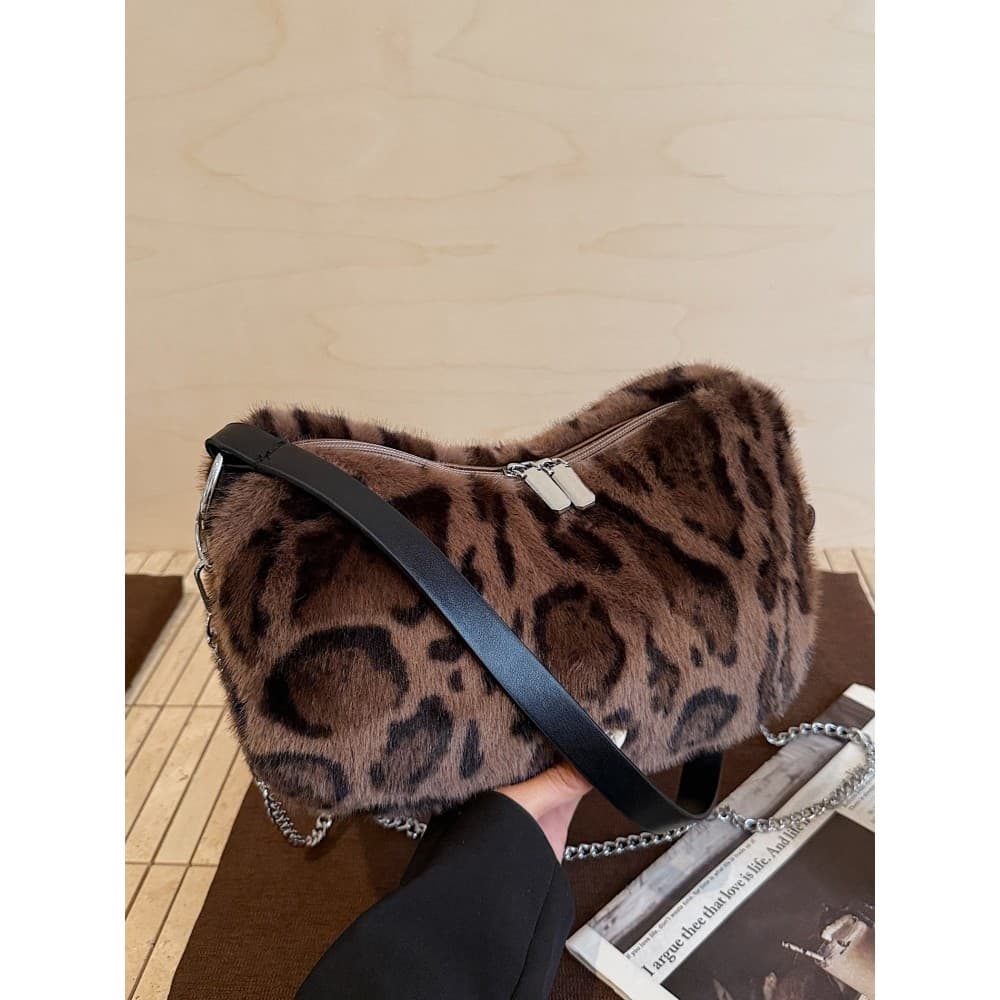 Estilo ocidental All-Match simples High-End de um ombro mensageiro de pelúcia leopardo impressão saco feminino 2025 outo