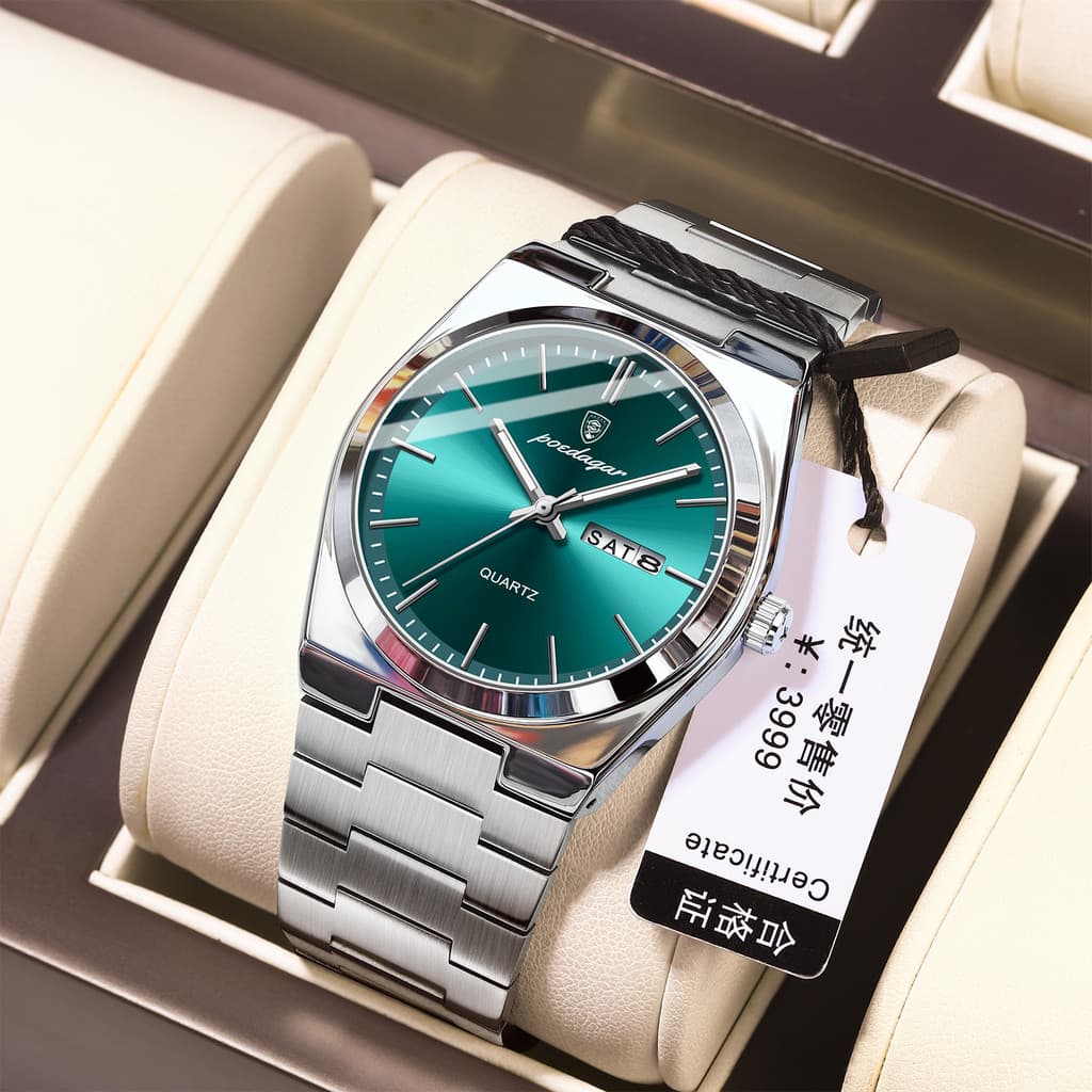 POEDAGAR Novo relógio masculino leve à prova d'água luminoso relógio de quartzo simples pulseira de aço relógio de negóc