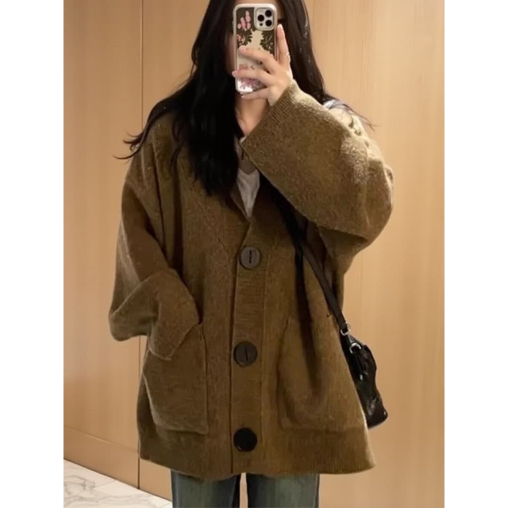 Macio ceroso estilo preguiçoso com capuz de malha Cardigan feminino outono inverno estilo coreano temperamento solto Hig