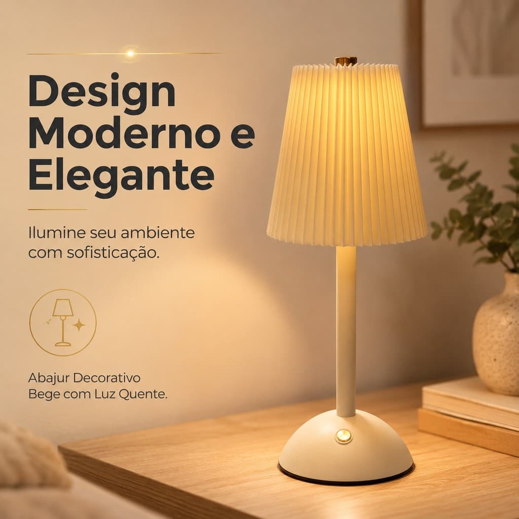 Abajur Decorativo Bege Moderna Luz Amarela Led 3w