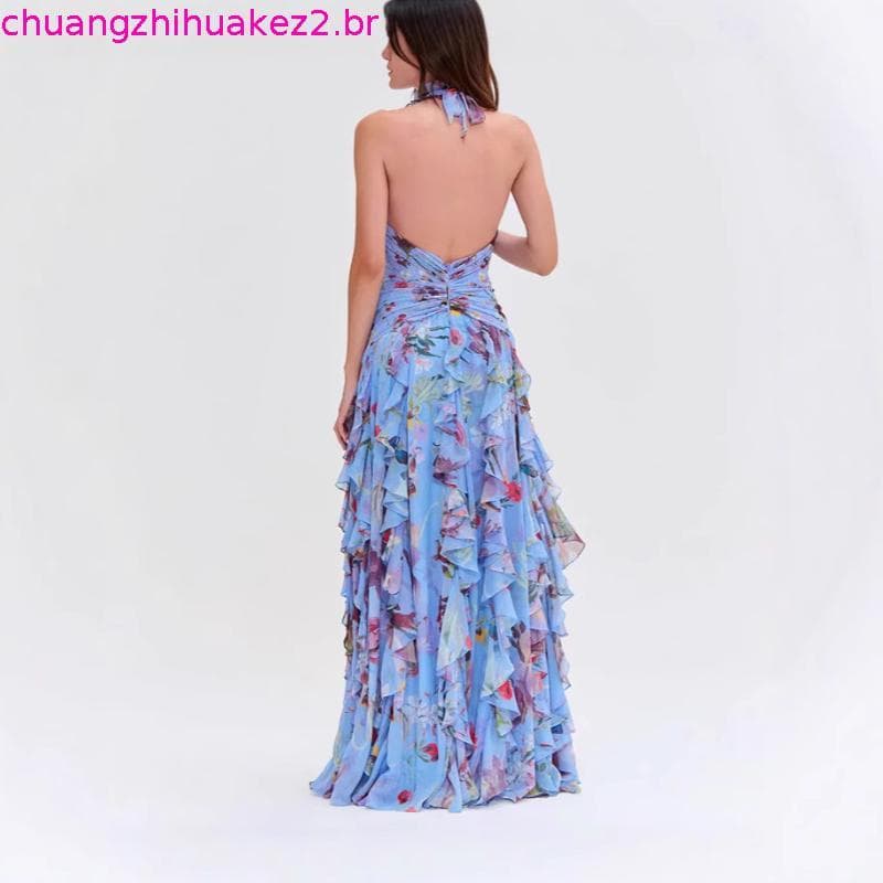 Vestido De Cintura Franzida Estampado Estilo Suave