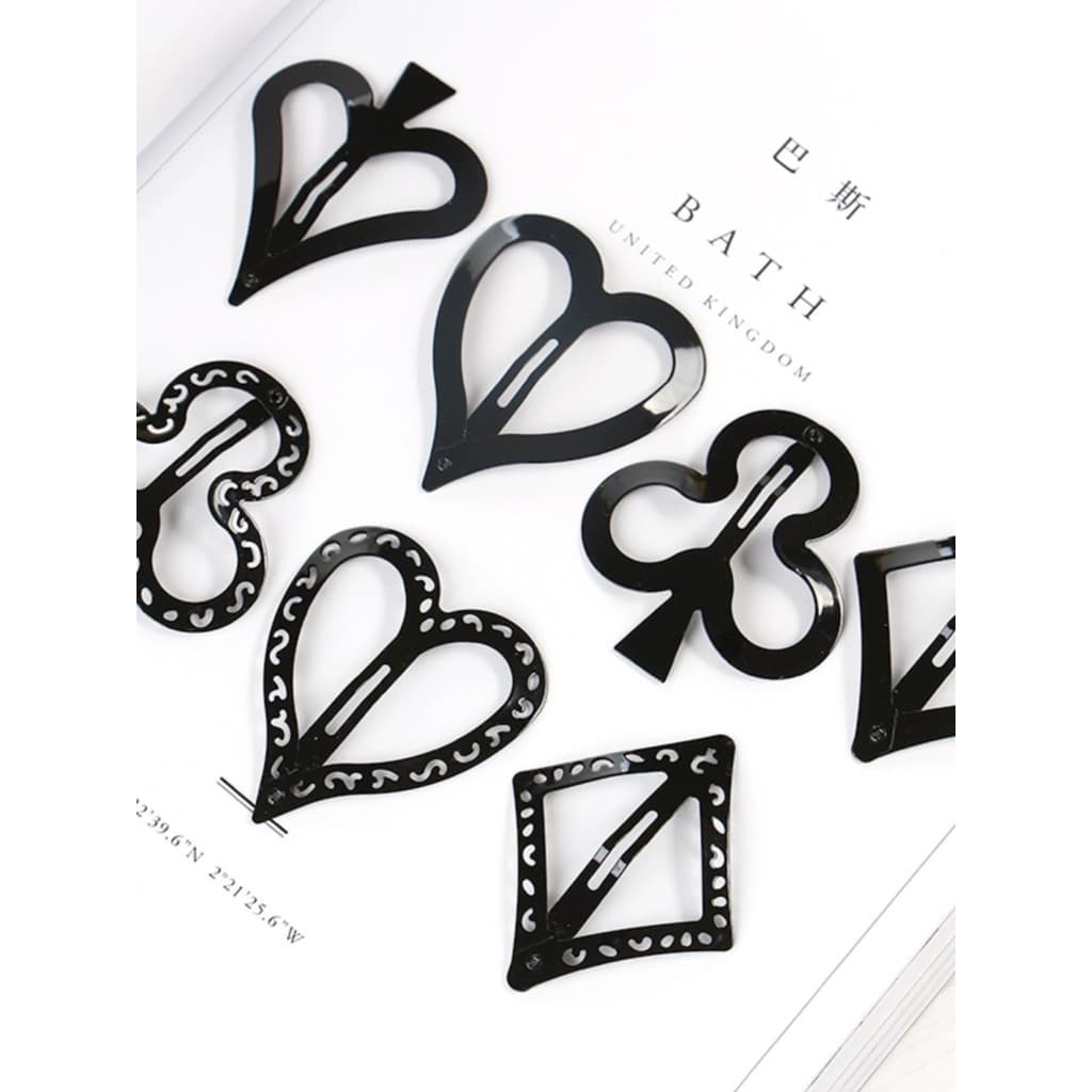 Grande preto simples hairpin pêssego coração peça quadrada pá estilo cartão de jogo oco lado clipe hairpin pintura hairp