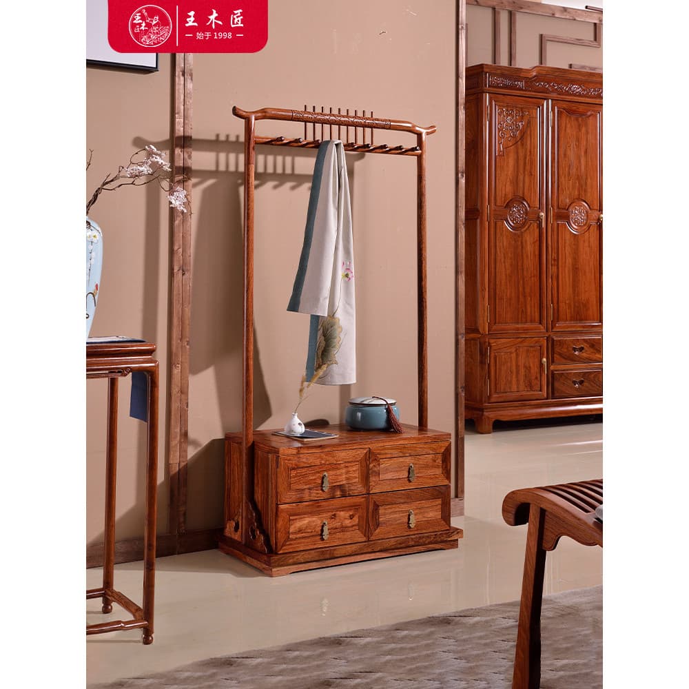 Wang carpinteiro mogno novo cabide chinês do chão ao teto madeira maciça jacarandá pendurado roupas rack quarto com gave
