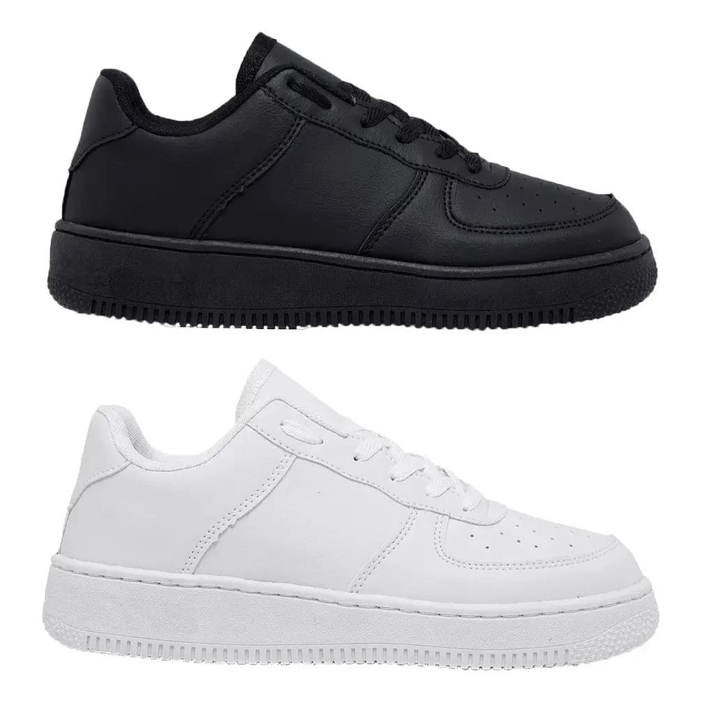 Kit 2 Pares Tênis Casual Sneakers Casual Unissex Branco/Preto
