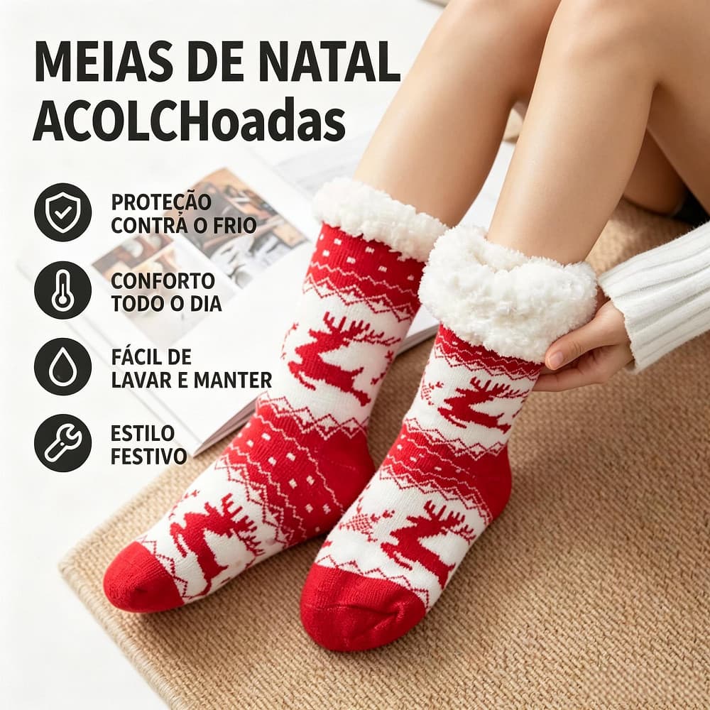 Meias Térmicas de Lã com Sola Antiderrapante para Infantil Adulto - Conforto Quente e Durável