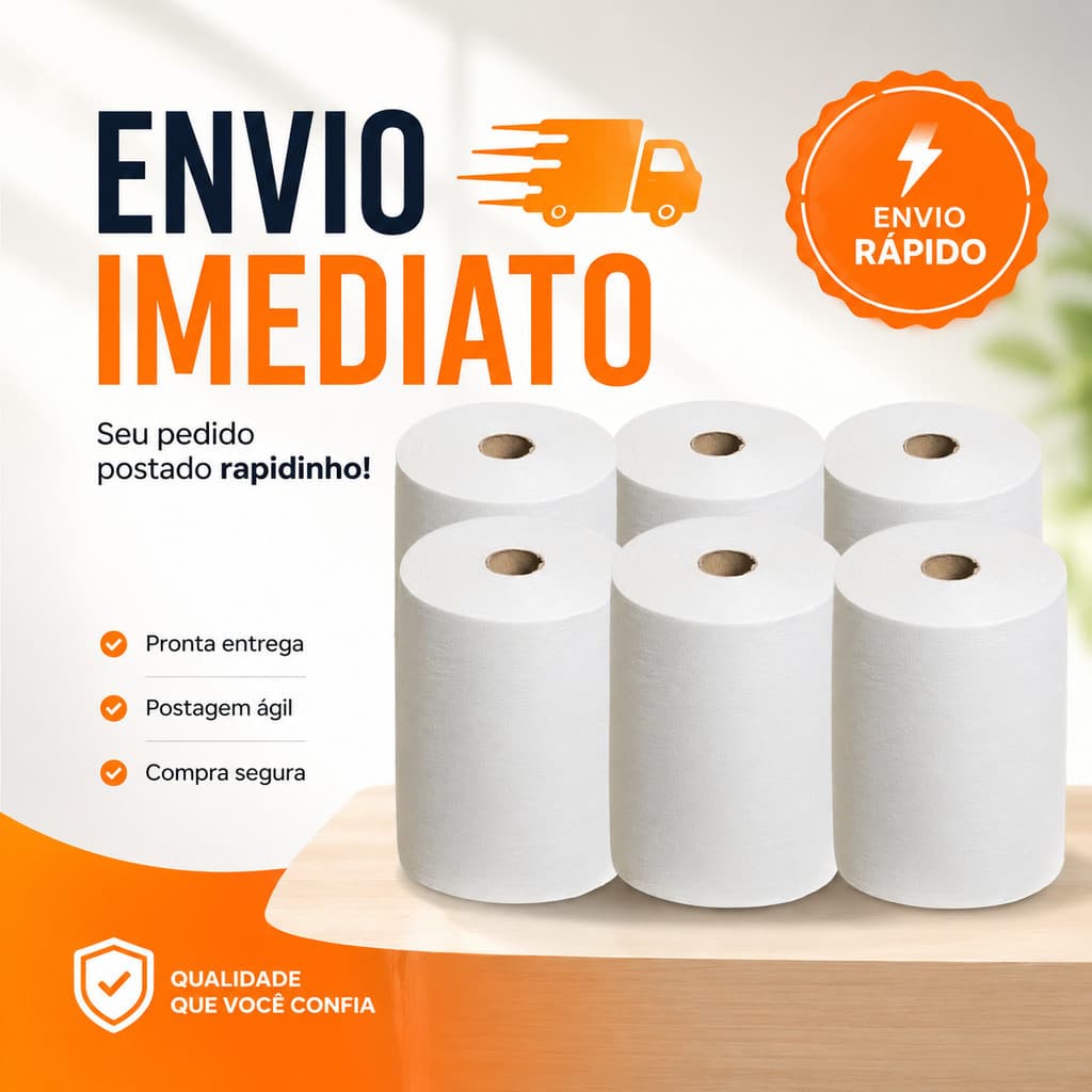 Toalha em Bobina Papel Branco 6 Rolos de 20x200mts - Branco Bobina