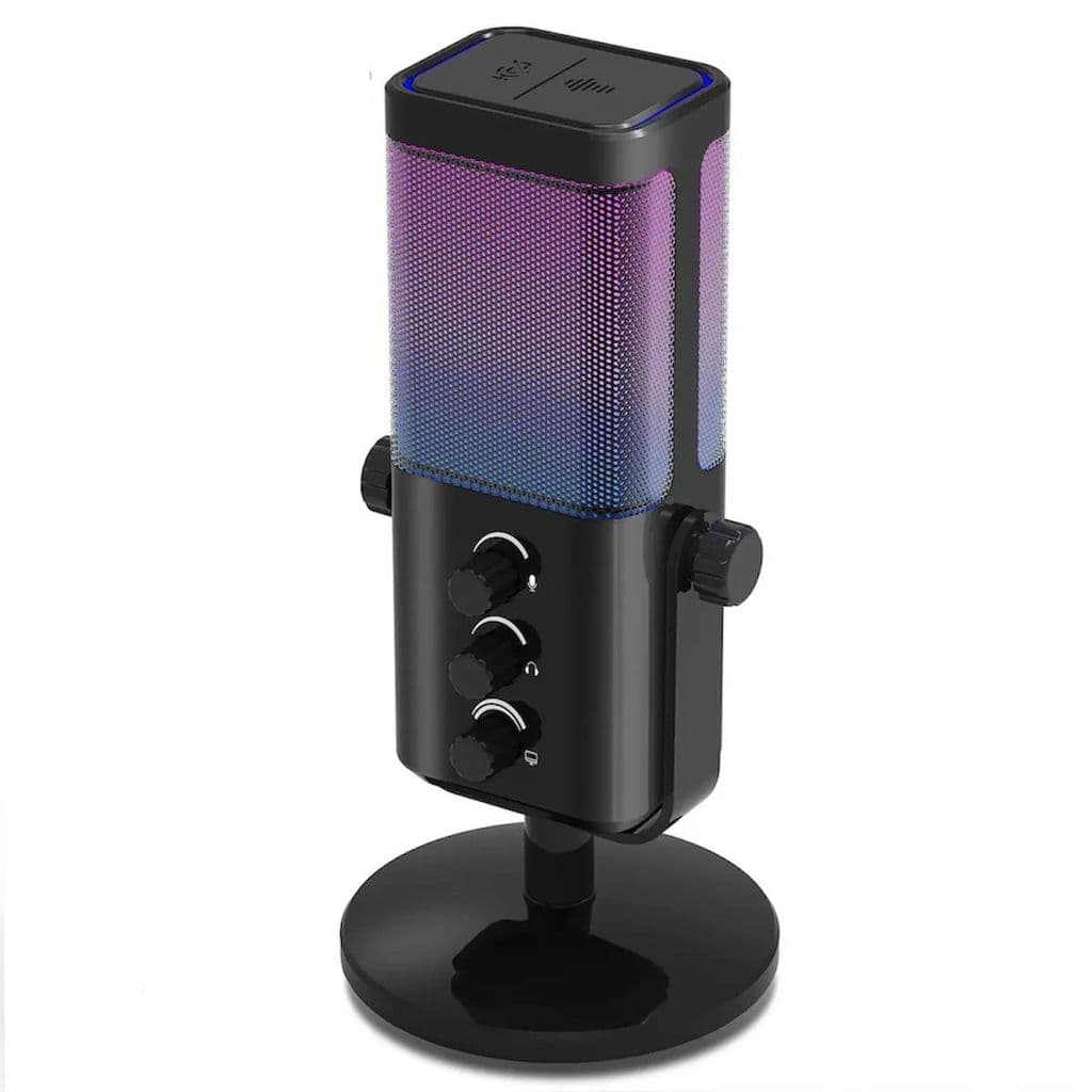 Microfone Profissional Pro Gamer Condensador Podcast e Jogos Rgb USB Controle De Luz