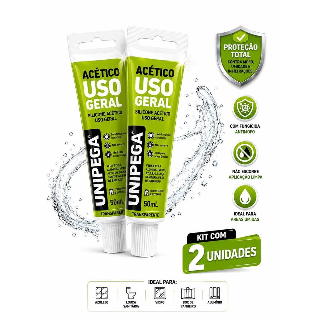 Kit de Silicone para Box Unipega de 50ml para Vedação de Alta Resistência Sem Cor Silicones Acéticos