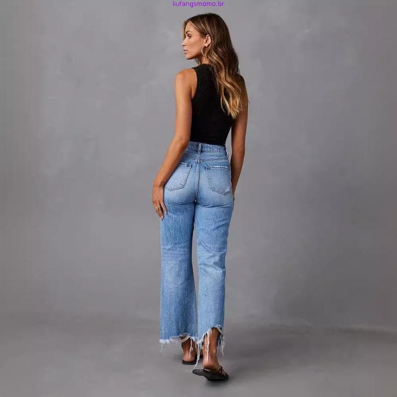 calsa jeans feminina calça cargo jeans feminina calça jeans 2023 Nova linha transfronteiriça de calças largas com borl