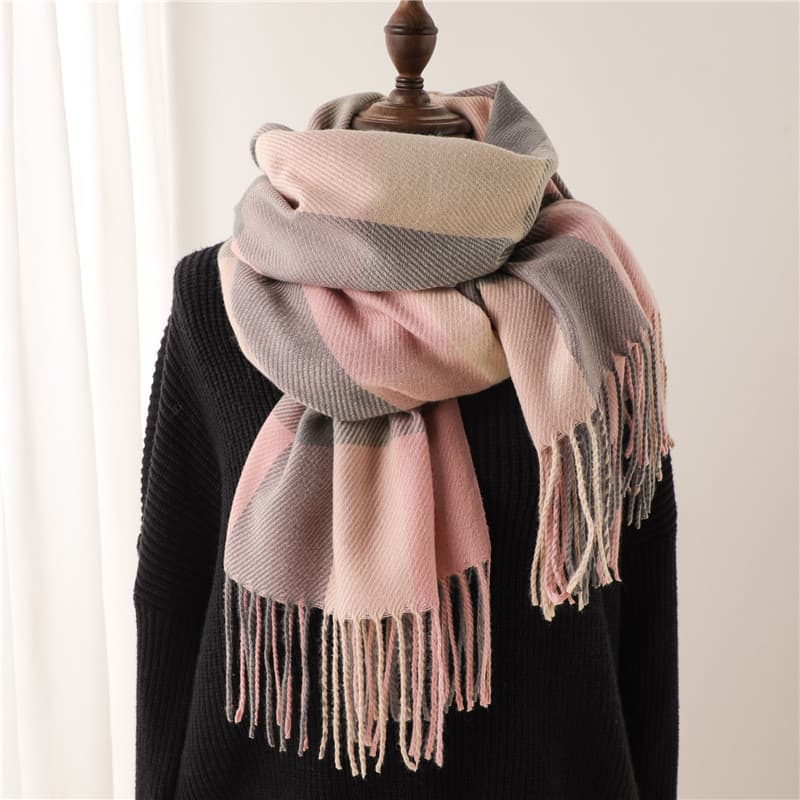 Luxo Outono Inverno Xadrez Cachecol Feminino Espessamento Quente Borla Xale Cashmere Imitação Silenciador Moda Designer