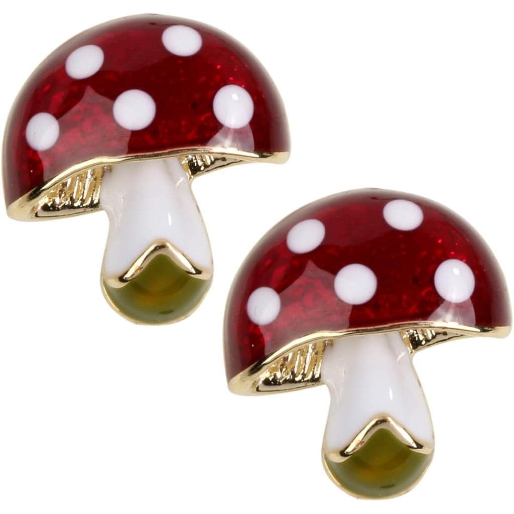 Brincos de Cogumelo Hipoalergênicos YACQ - Esmalte e Metal Dourado - Joias Simples e Delicadas para Presentes de Páscoa