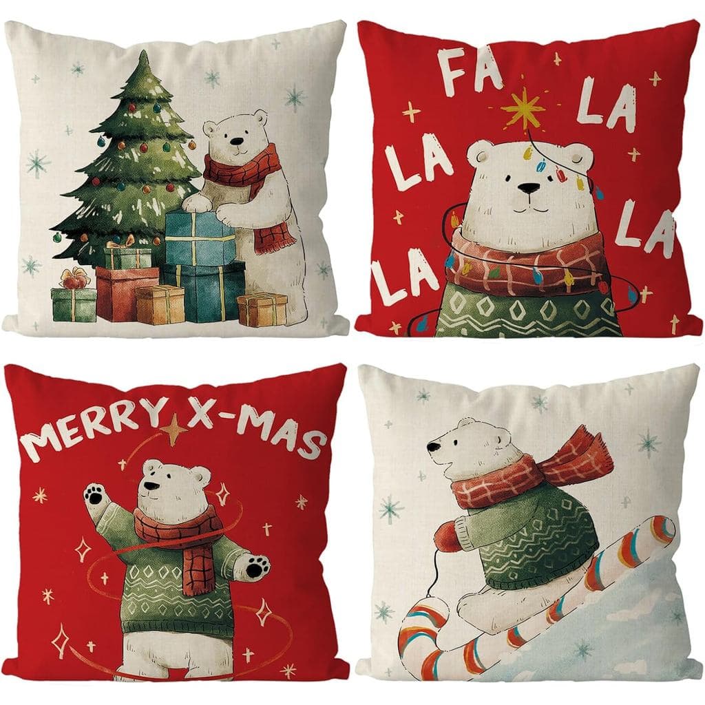 Capas de Almofada de Natal com Urso Polar, Decorações de Natal, Capas para Almofadas Decorativas para Sofá e Sala de Est