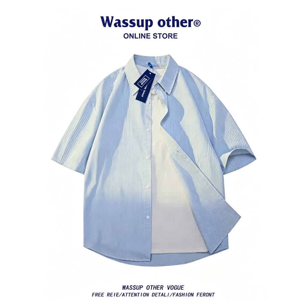WASSUP OUTRO Camisa japonesa listrada de manga curta masculina verão nova fina solta respirável camisa Casual jaqueta