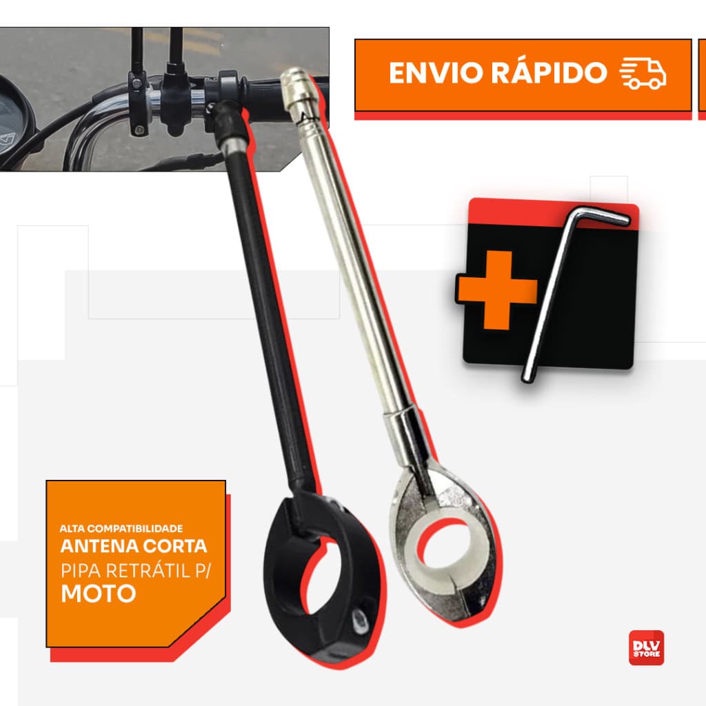 Antena Corta Pipa Moto Retrátil Anti Cerol Aço Inox Guidão Zem