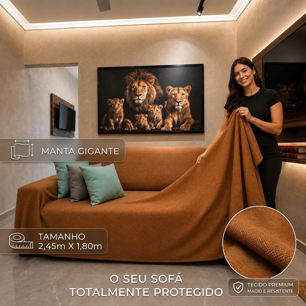 Manta Gigante Algodão Decorativa para Sofá ou Cama 2,40x1,80