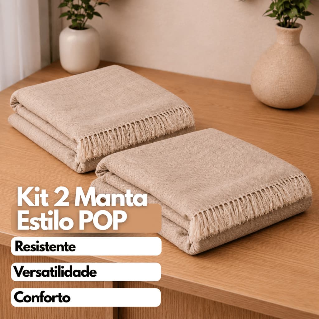 Kit 2 Manta Pop Para Sofá Peseira De Cama Gigante 2,10x1,20m Decorativa Com Franja Várias Cores Pop