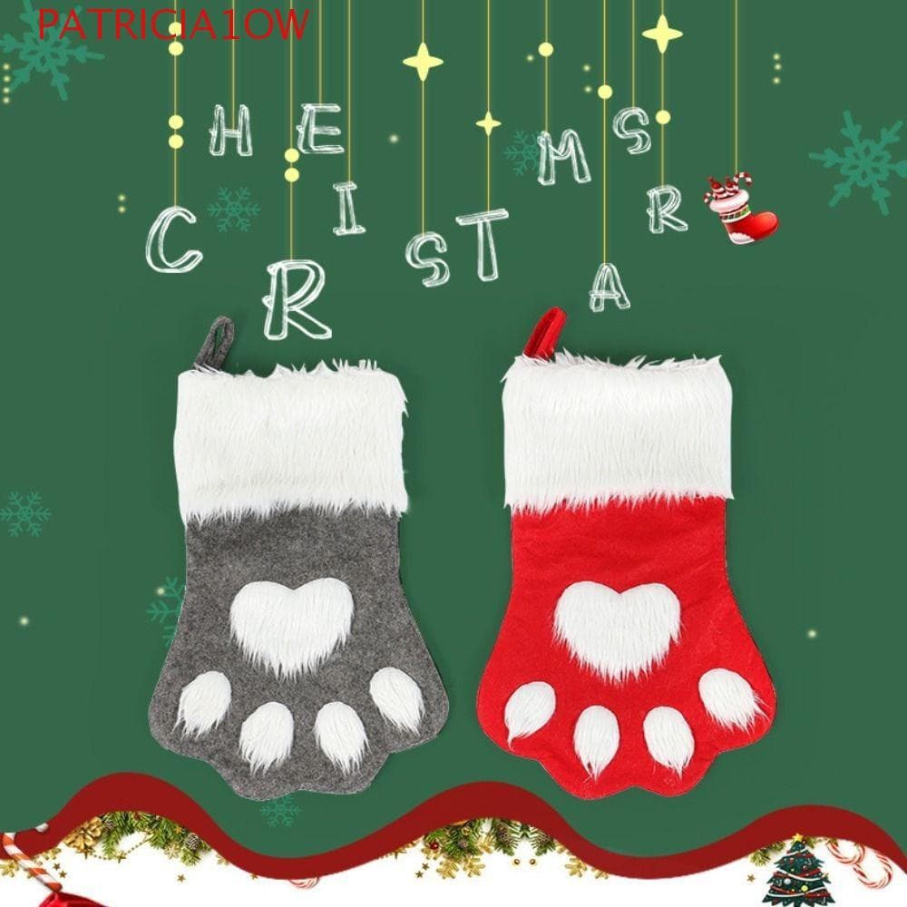 PATRICIA1OW Meia De Natal Com Garra De Cachorro , Bolsa De Pelúcia De Tecido Não , Peluda De Armazenamento