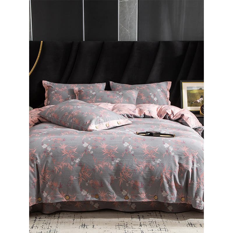 Retro fio-tingido jacquard lavado dupla camada fio folha de cama quatro peças conjunto quatro estações jacquard macio ce