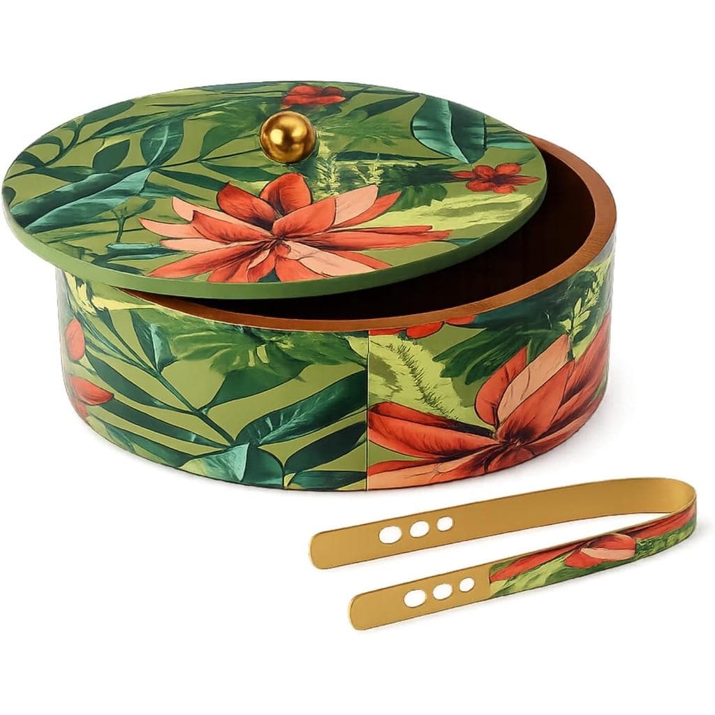 Aquecedor De Tortilha De Madeira Indiana nestroots-Suporte Redondo De Manga Com Pinça De Aço Inoxidável-Pão , Porta Panq