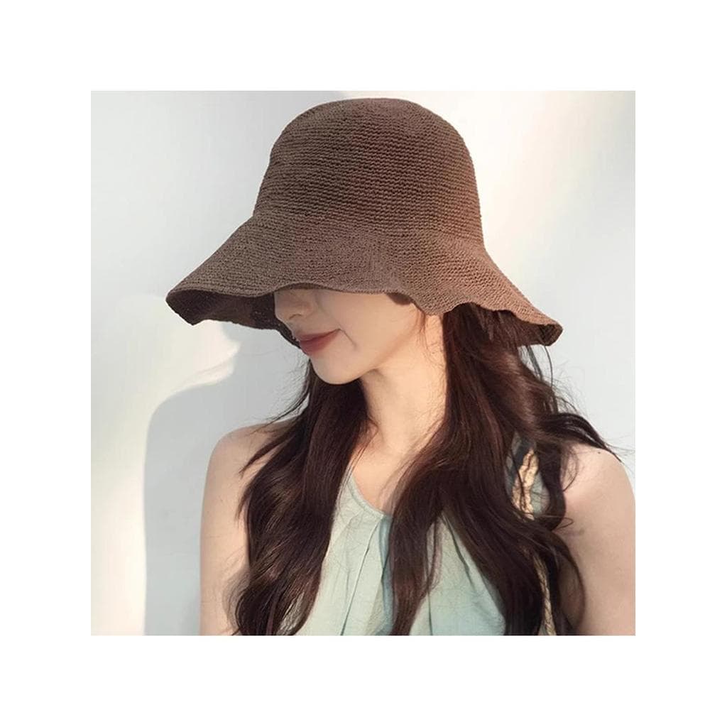 Chapéu de palha tecido de palha fino japonês feminino verão novo estilo chapéu de sol balde chapéu de sol All-Match chap