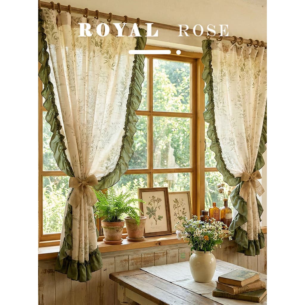 Estilo Pastoral americano Semi-sombreamento sombra isolamento térmico quarto Matcha renda Rococo cortina divisória meia