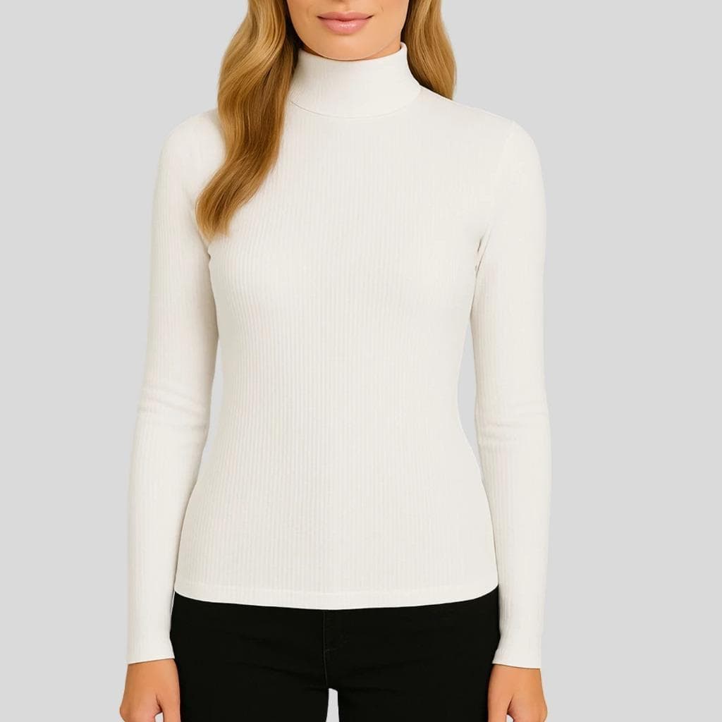 Blusa Cacharrel Feminina Manga Longa Gola Alta Tecido Ribana Básica Casual Segunda Pele Inverno