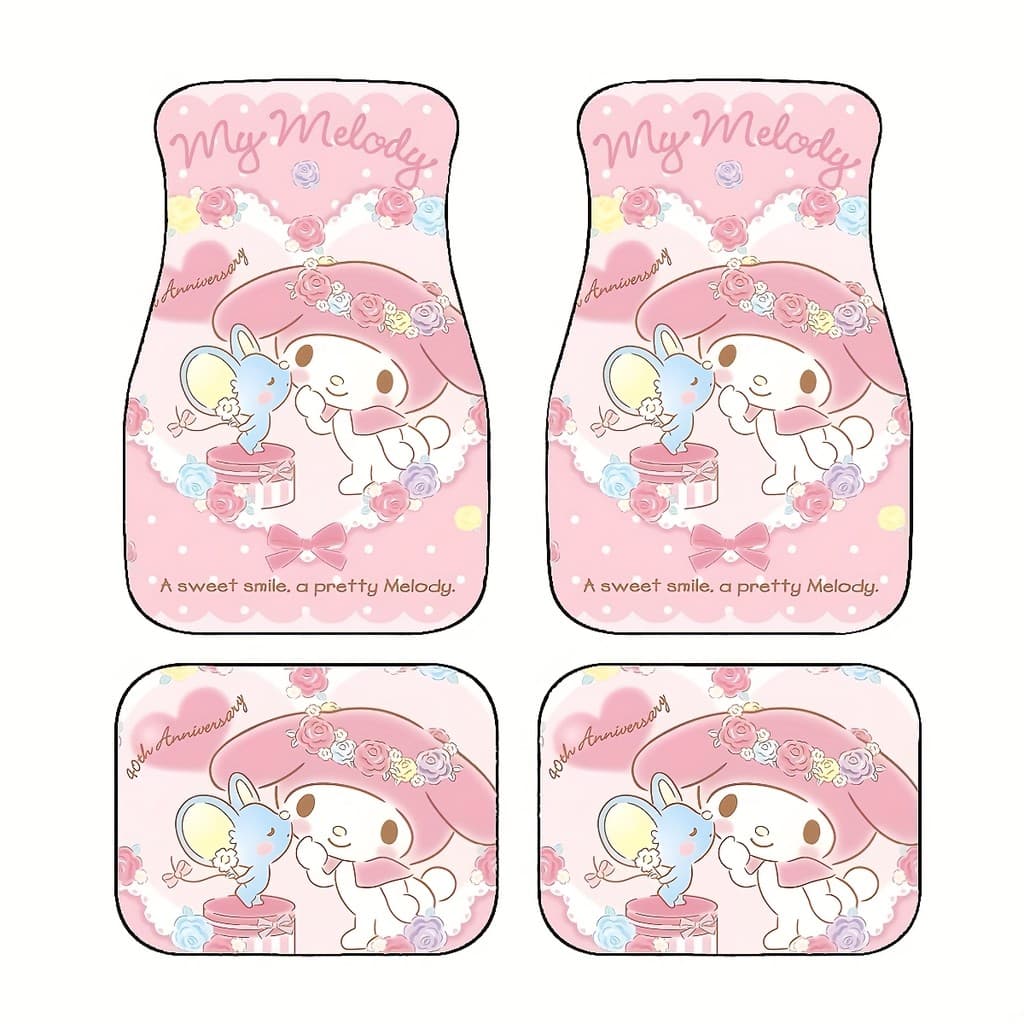 4 peças de tapetes de pés de carro impressos Melody Sanrio, tapetes de carro de Material durável antiderrapante, adequad